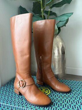 Tory Burch Sofia Tall Riding Boots Ext Calf Over-the-Knee Boots with Gold Buckle